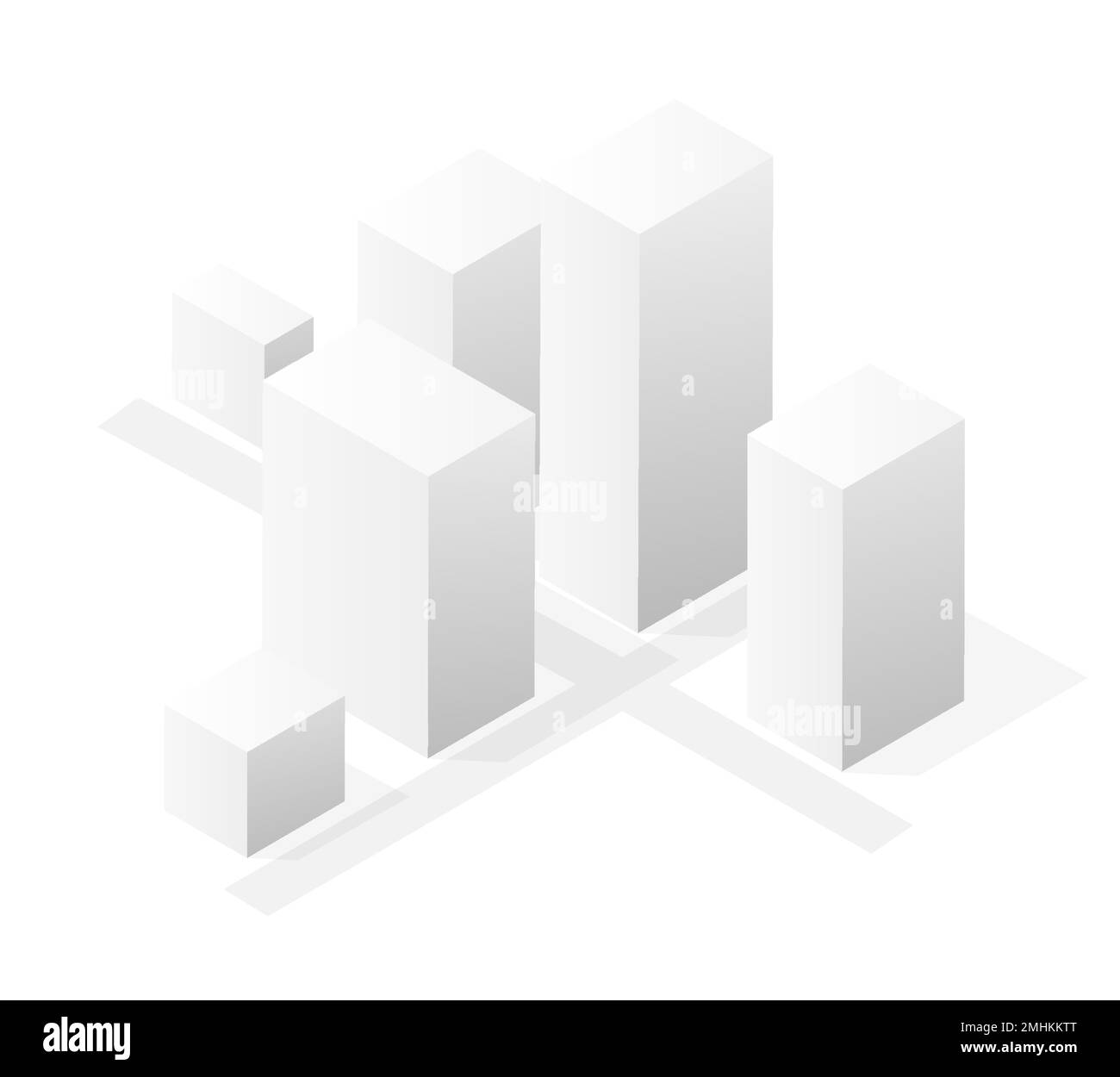 A vector isometric illustration of a white city on white design street ...
