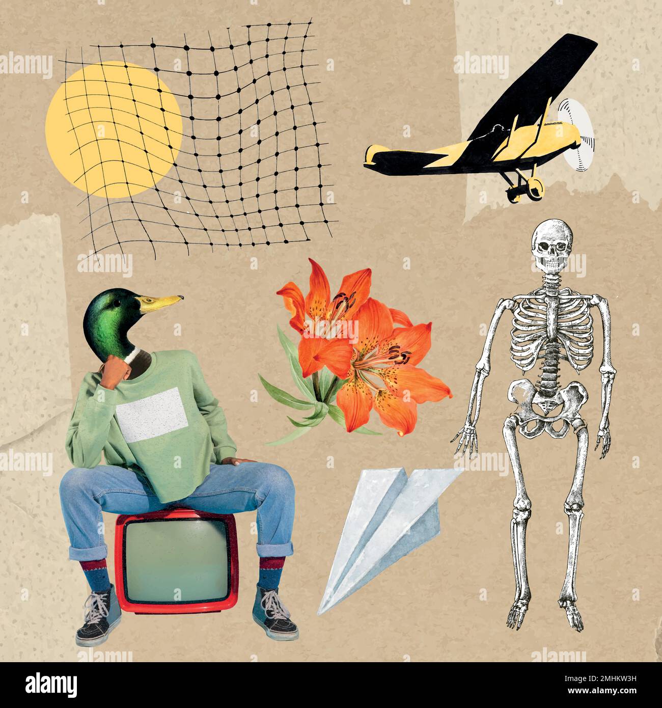 Retro collage aesthetic element set, vector illustration collage mixed