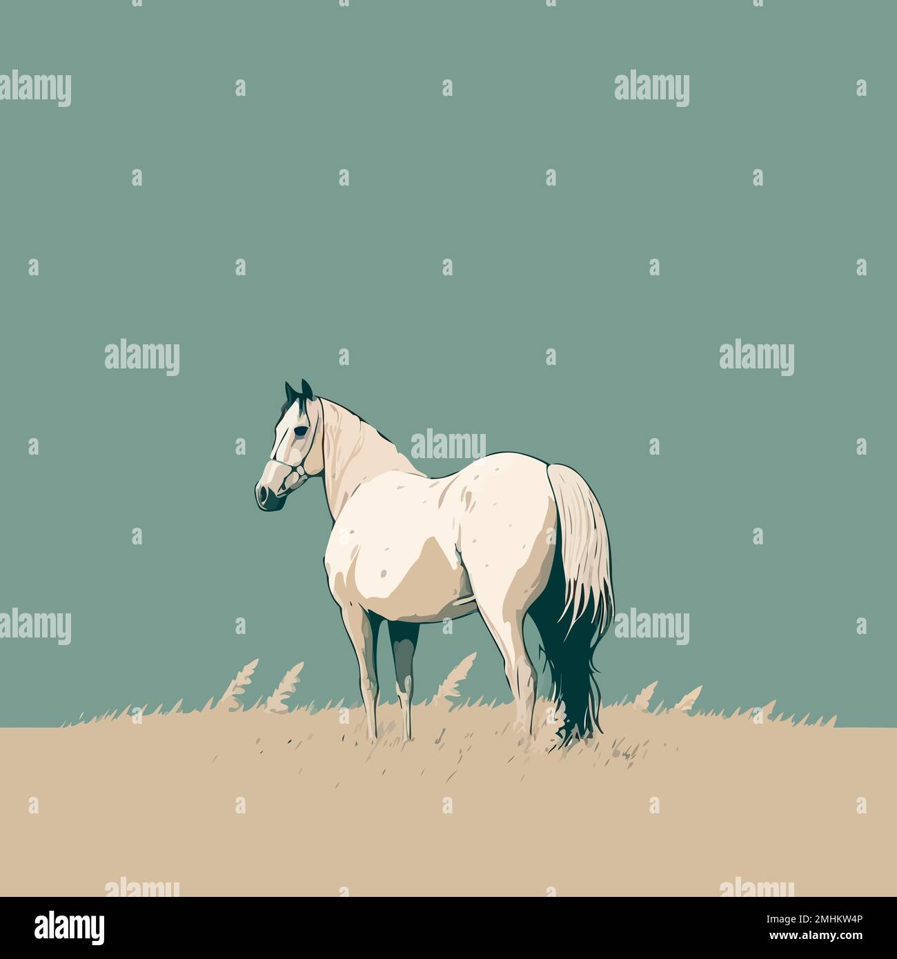 Illustration of beautiful adult horse standing free in a field Stock ...