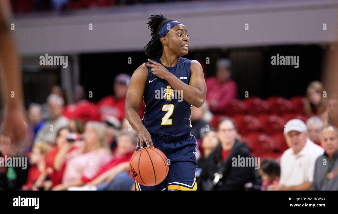 North Carolina A&T's Shantell Bostick (2) handles the ball during an