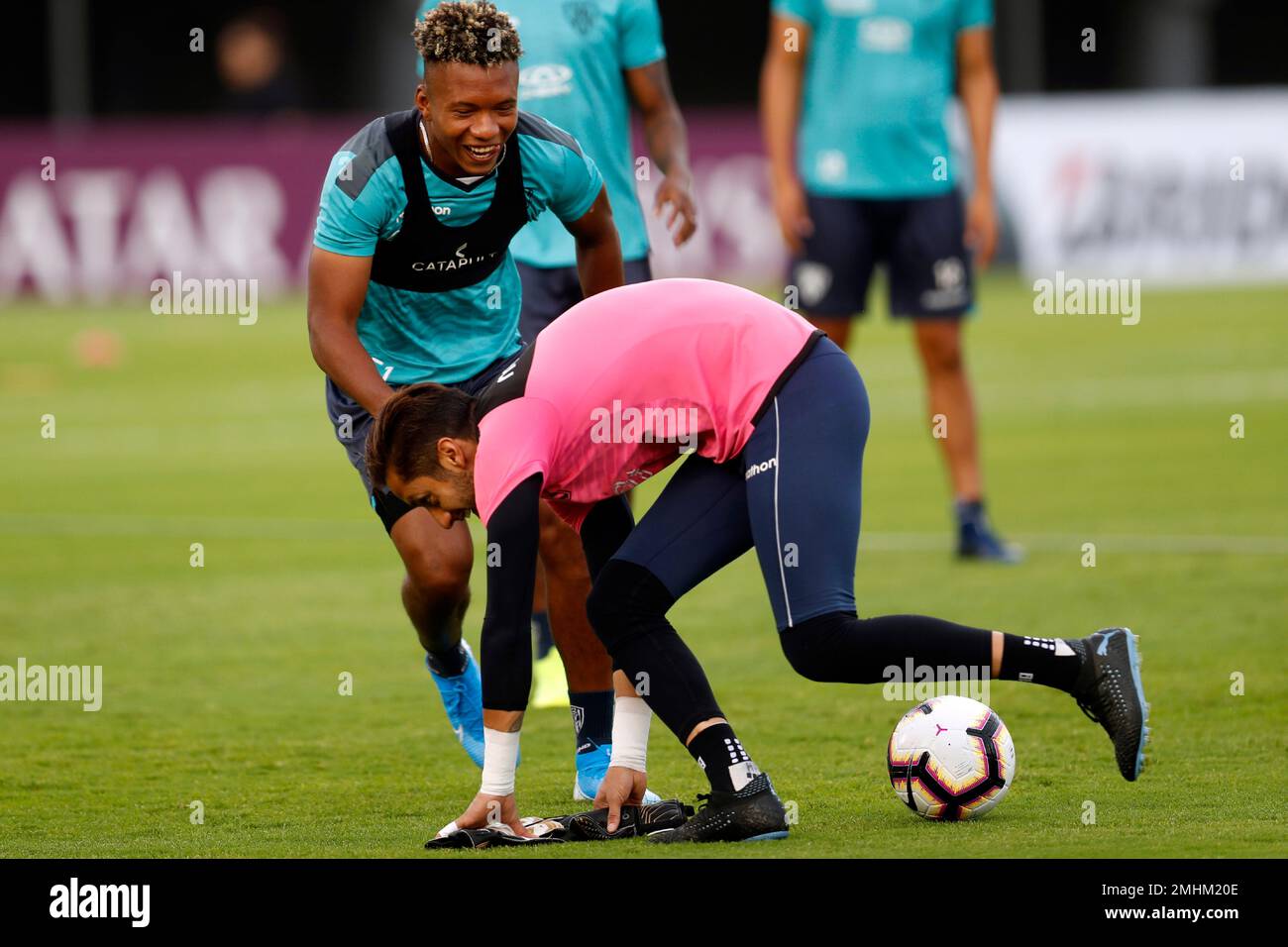 John Jairo Sanchez left and goalkeeper Hamilton Piedra of