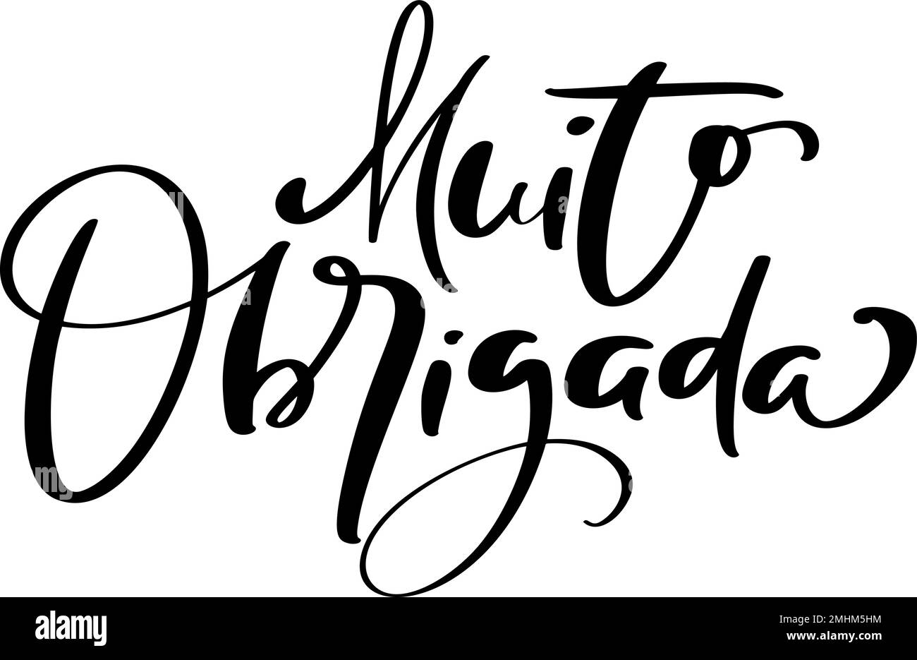 Muito Obrigada handwritten lettering text. Thank you very much in Portuguese language. Ink illustration. Modern brush calligraphy. Isolated on white Stock Vector