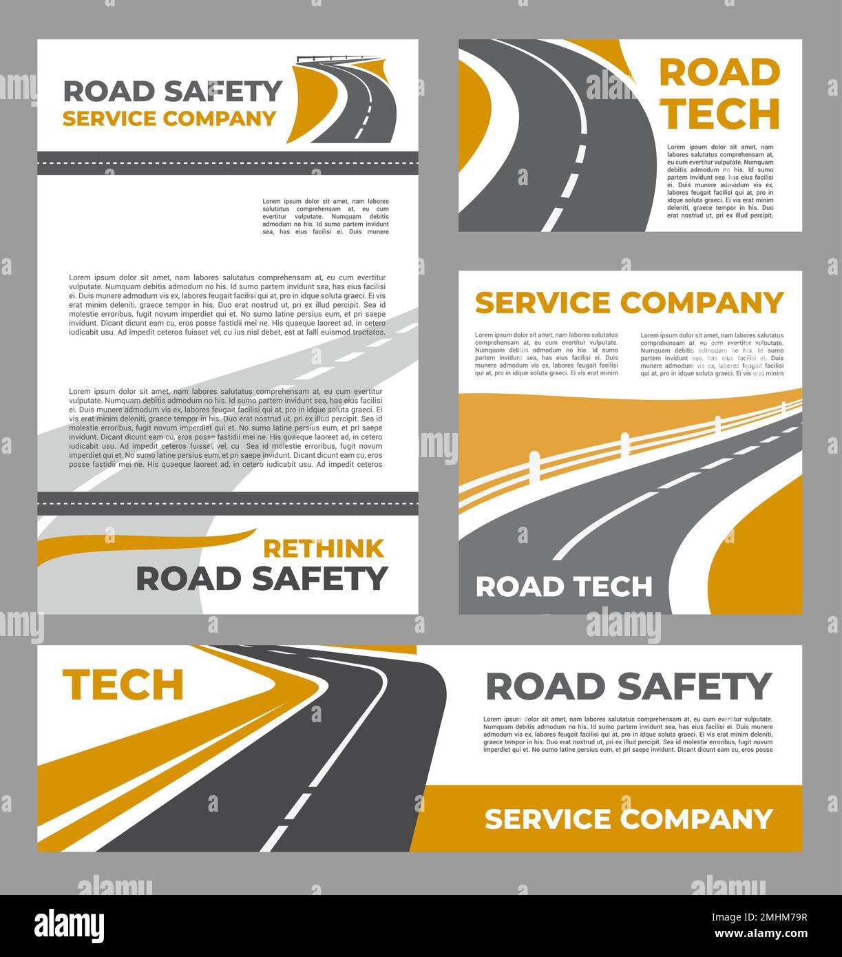 Safety roads service industry posters. Speed highway safety leaflets or
