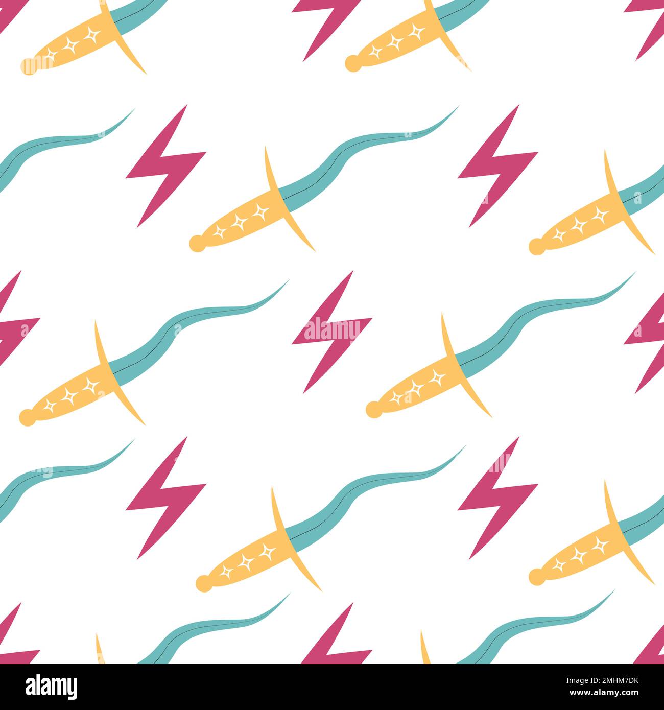 Witches school of magical objects seamless pattern in flat style. zipper, knife Stock Vector