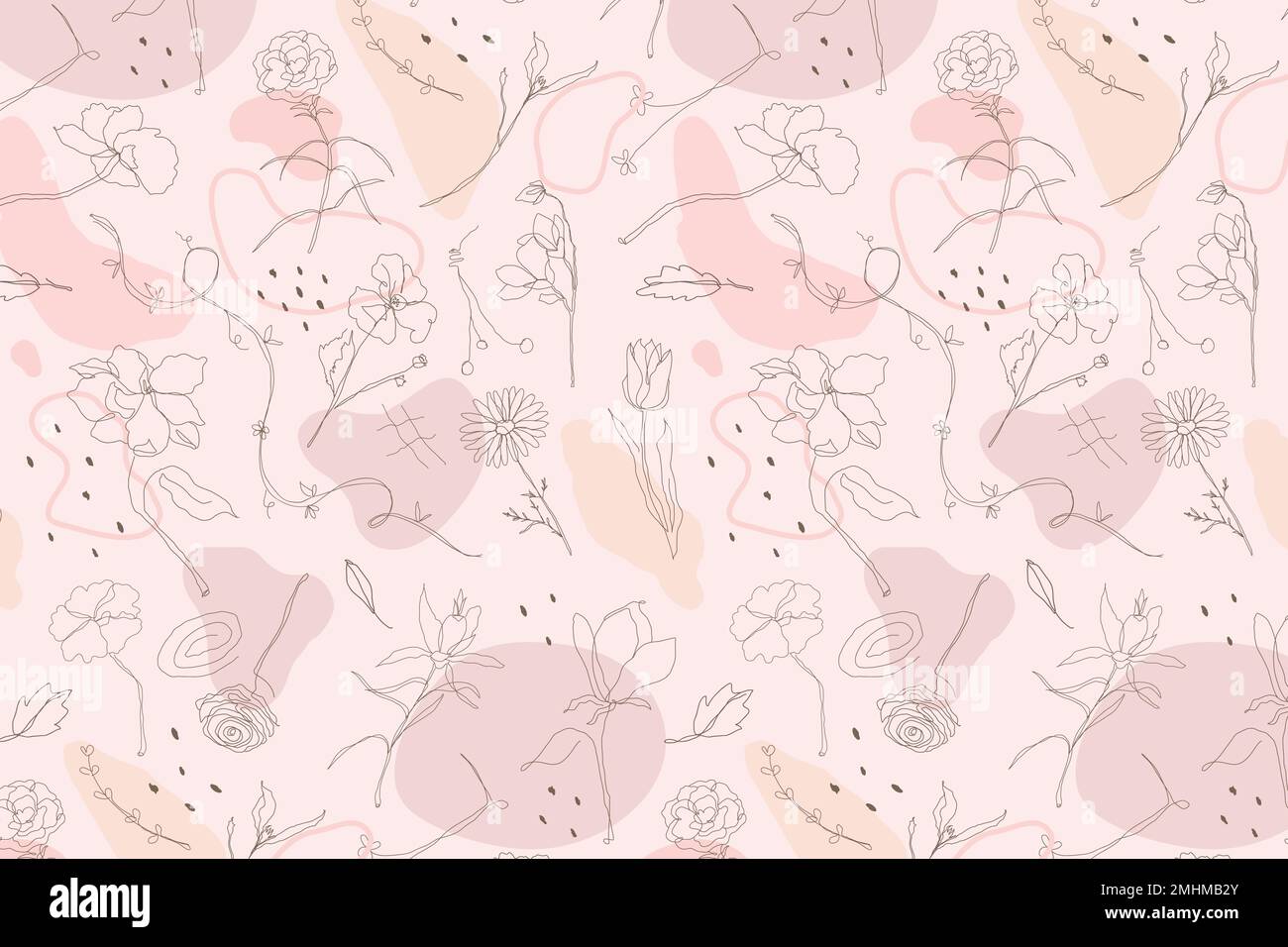 Pink flower pattern wallpaper vector in hand drawn style Stock Vector