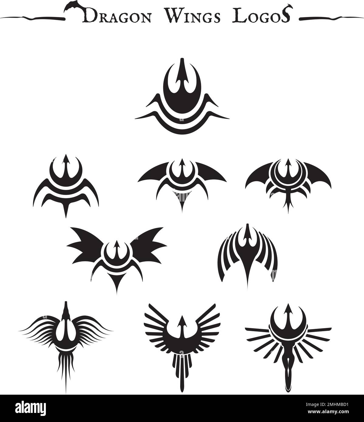 Dragon Wings Logos - Black Tribal Modern Tattoo Style Stock Vector