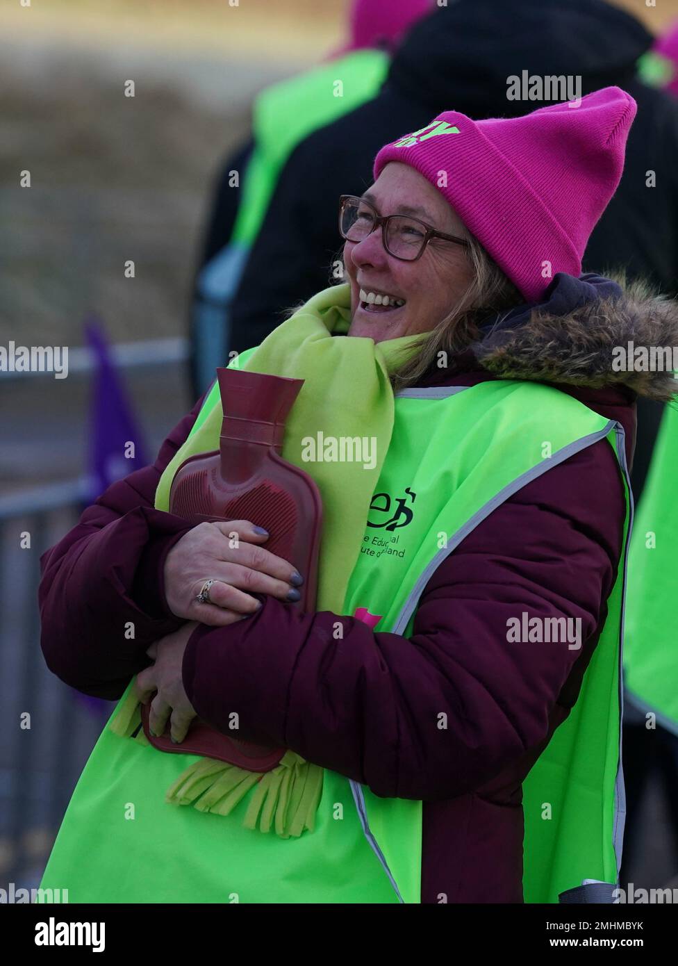 Teachers on the picket line outside Falkirk High School in Stirlingshire, in a protest over pay