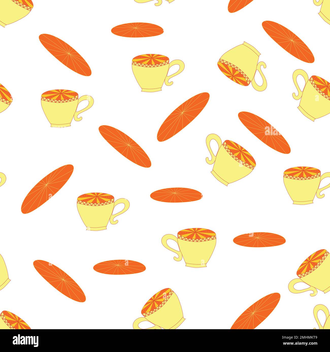 Cups and saucers bright seamless pattern. Tea, tea shop, coffee ...