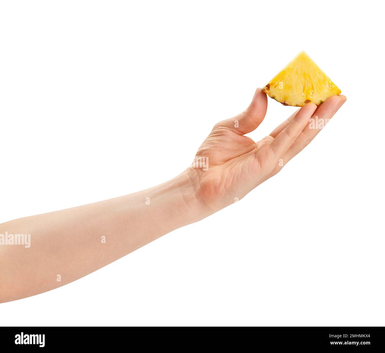 pineapple slice in hand path isolated on white Stock Photo