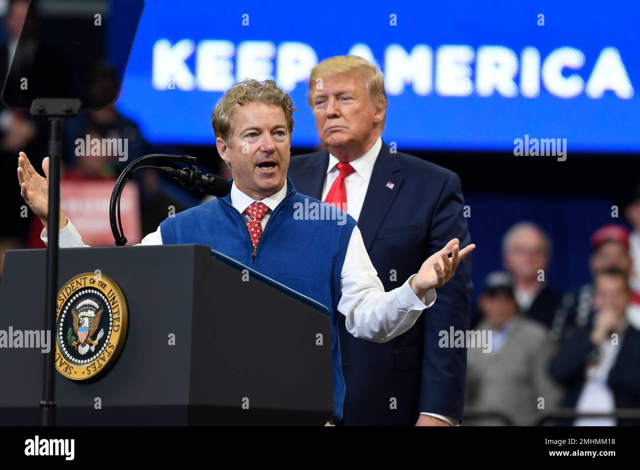 Trump Rally Ky President Donald Trump listens as Sen. Rand Paul, R-Ky., speaks during ...
