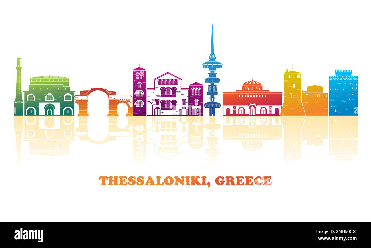 Colourfull Skyline panorama of city of Thessaloniki, Greece - vector illustration Stock Vector
