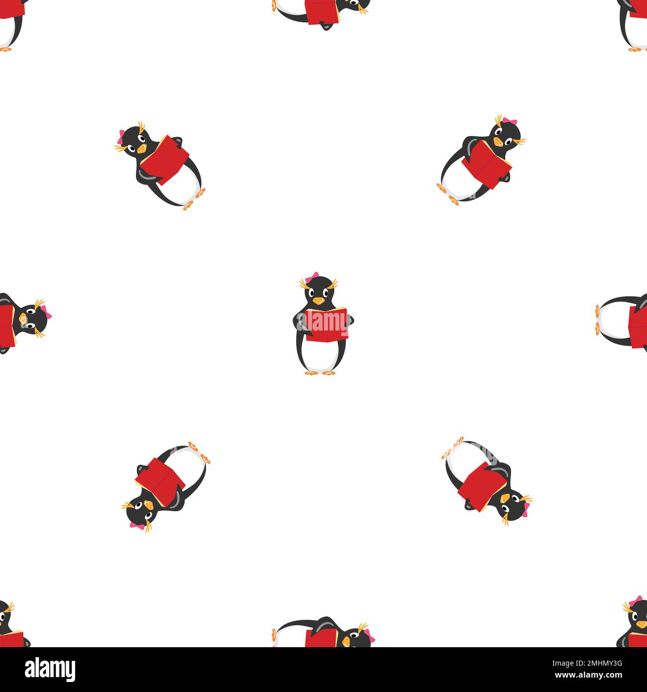 Penguin reading book pattern seamless vector Stock Vector