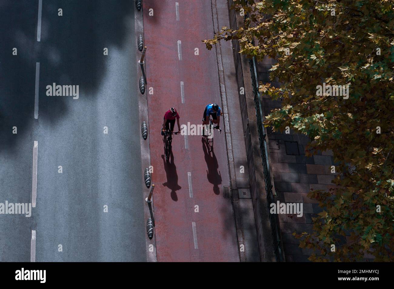 cyclist on the street, bicycle mode of transport in Bilbao city, Spain Stock Photo