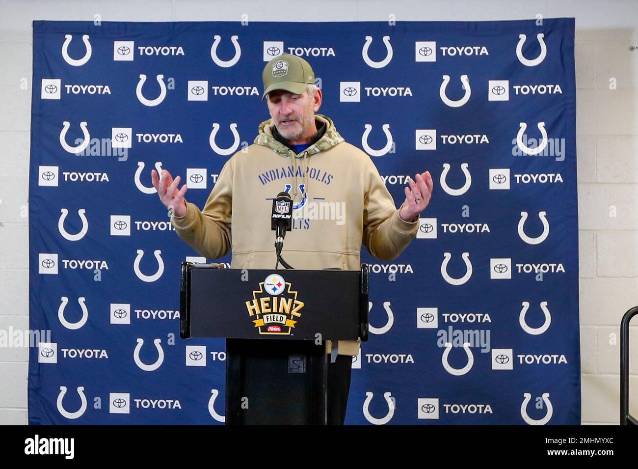 Indianapolis Colts head coach Frank Reich talks to reporters at the news  conference after an NFL football game against the Pittsburgh Steelers,  Sunday, Nov. 3, 2019, in Pittsburgh. (AP Photo/Don Wright Stock