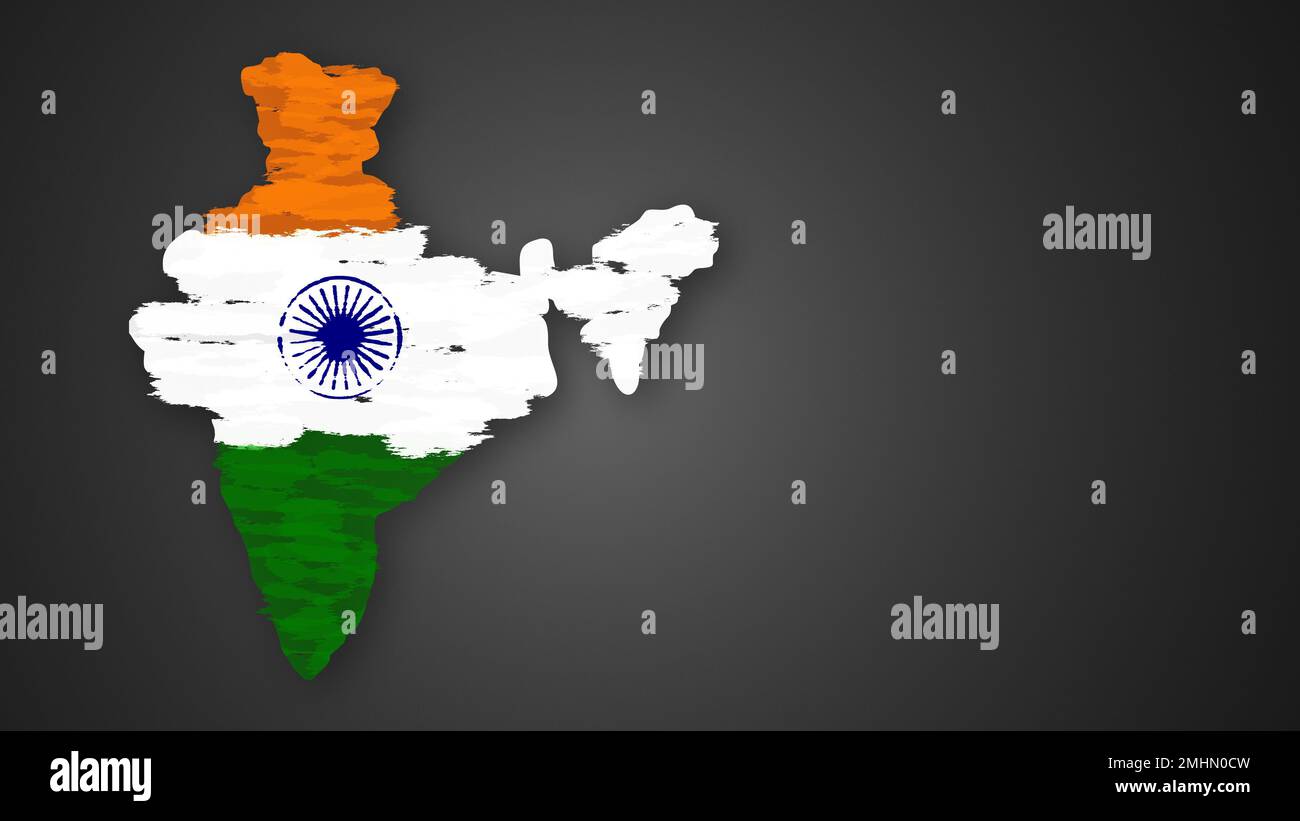 India map isolated Indian flag colors painted with a brush stroke 3d illustration Stock Photo