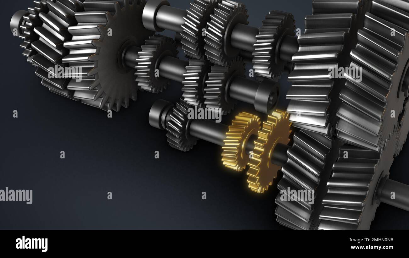 Metal Gears Background Rotating on Dark Grey Background 3d illustration