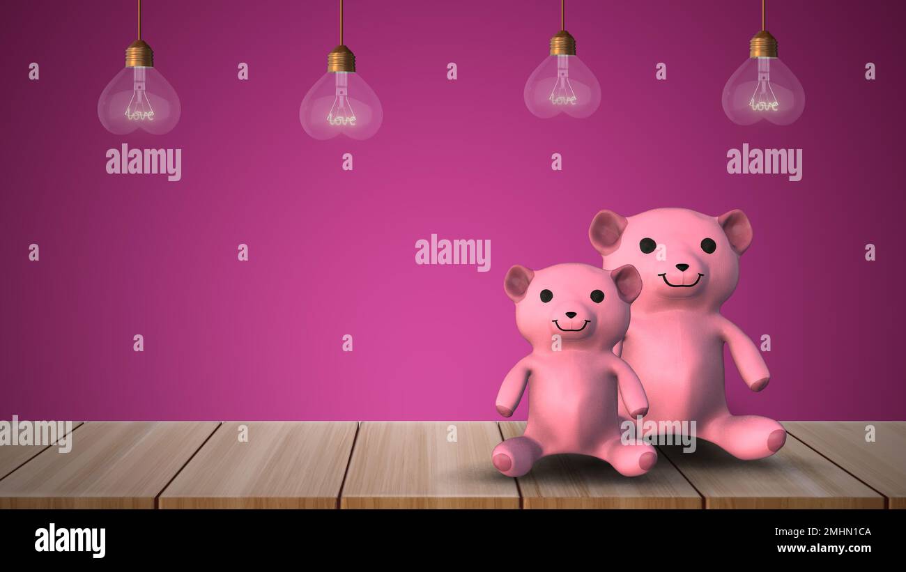 Teddy bears with heart shape light bulb. 3d illustration Stock Photo ...