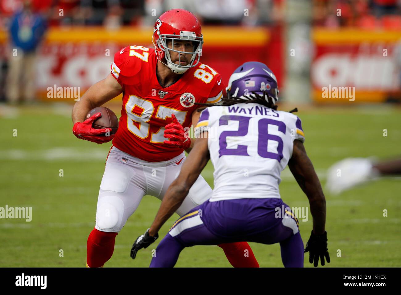 Kansas City Chiefs tight end Travis Kelce (87) carries the ball against