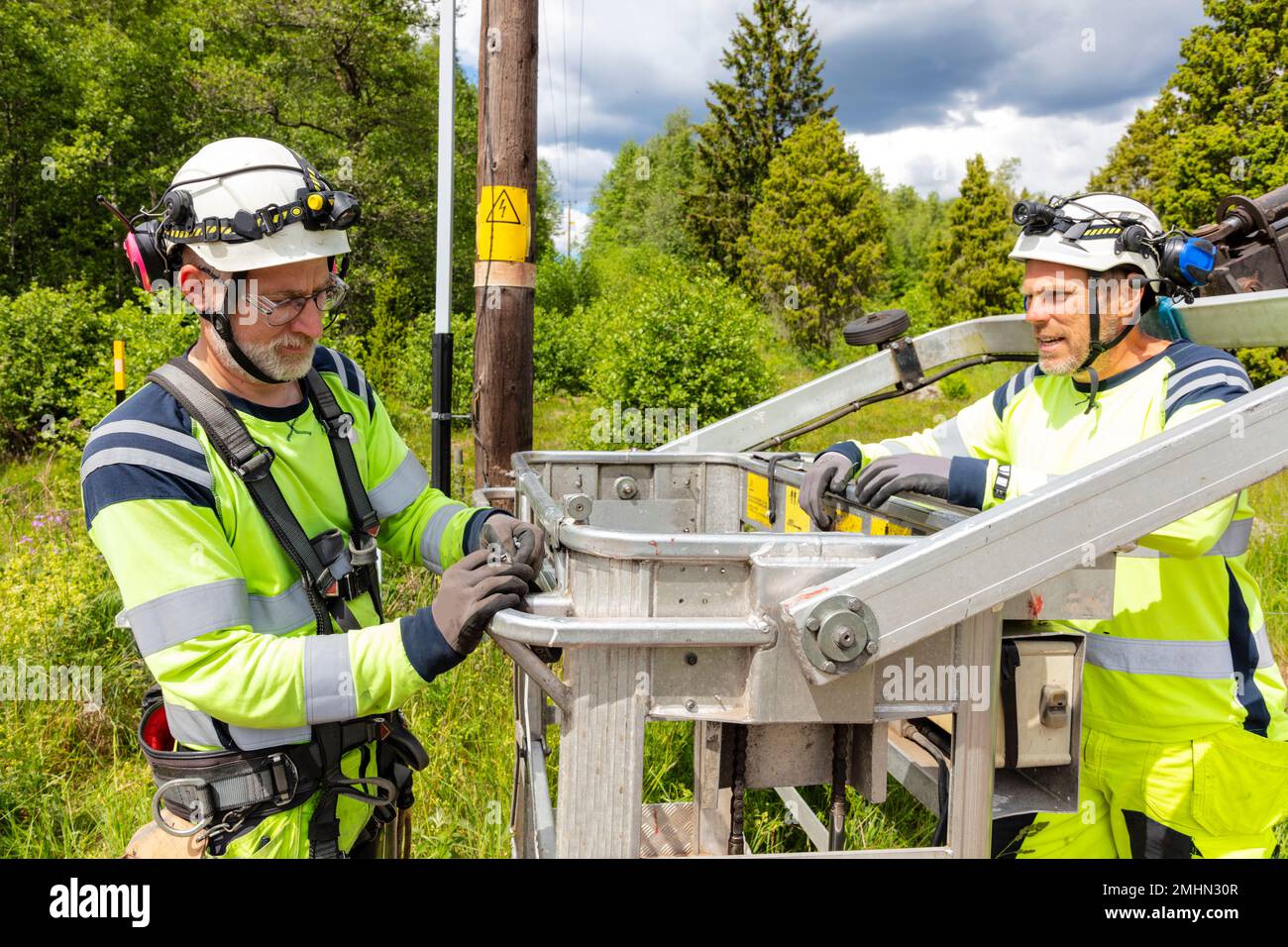 Electricians at work Stock Photo
