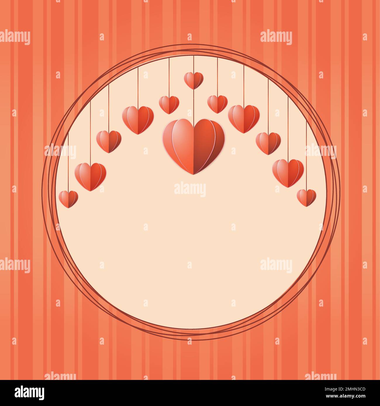 Red template for Valentine s Day card with paper hearts on a string. Vector. Template. Card. Invitations. Stock Vector