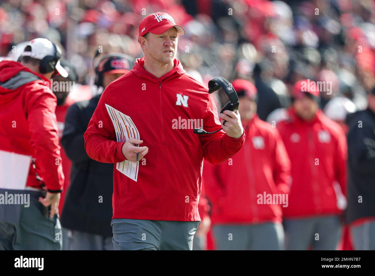 Nebraska head coach Scott Frost during the second half of an NCAA college football game against Purdue in West Lafayette, Ind., Saturday, Nov. 2, 2019. Purdue defeated Nebraska 31-27. (AP Photo/Michael Conroy) Stock Photo