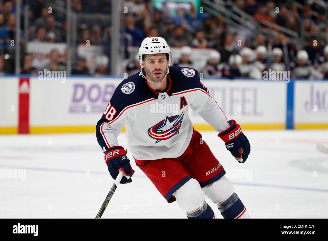 Columbus Blue Jackets' Boone Jenner skates during the first period of an  NHL hockey game against the St. Louis Blues Friday, Nov. 1, 2019, in St.  Louis. (AP Photo/Jeff Roberson Stock Photo 