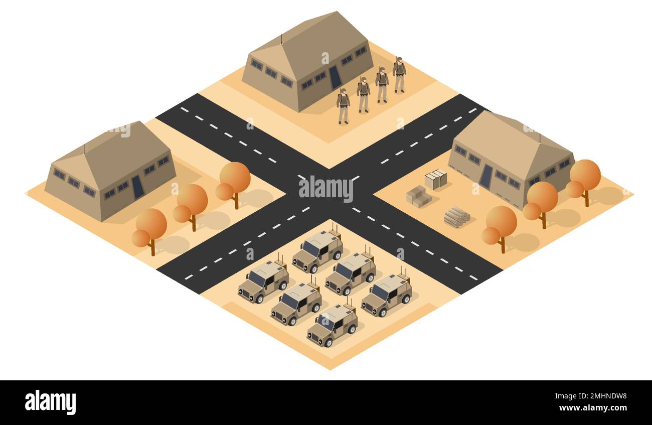 Multiple launch rocket systems army vehicles army missiles defense camouflage. Isometric 3d vector illustration. Stock Vector