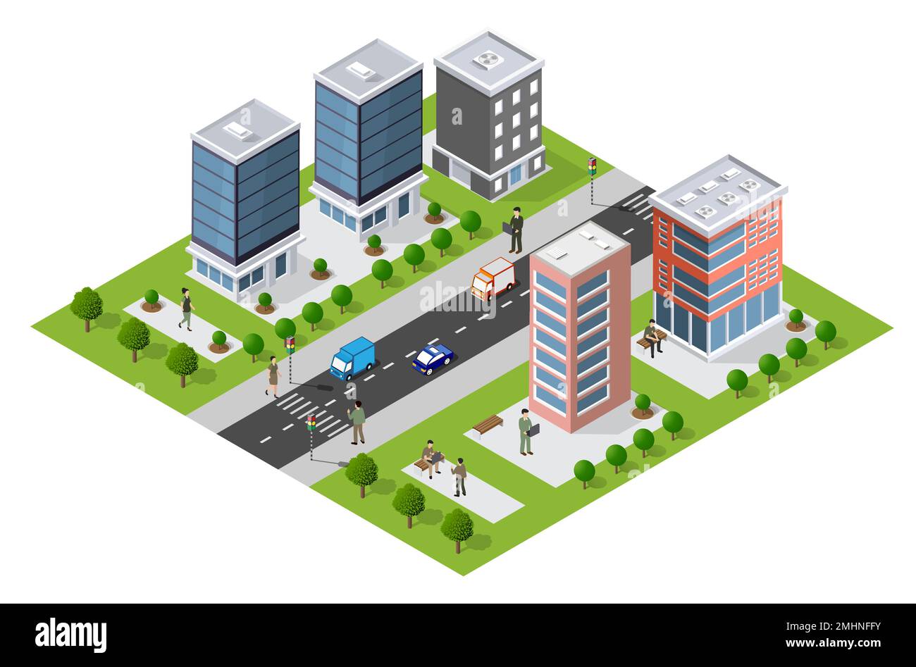 An isometric 3D illustration of a city urban scene with skyscrapers ...