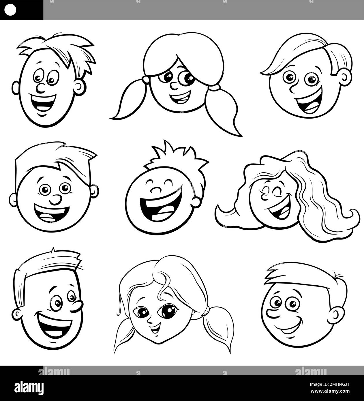 Kids Face Set Sketch, Stock vector