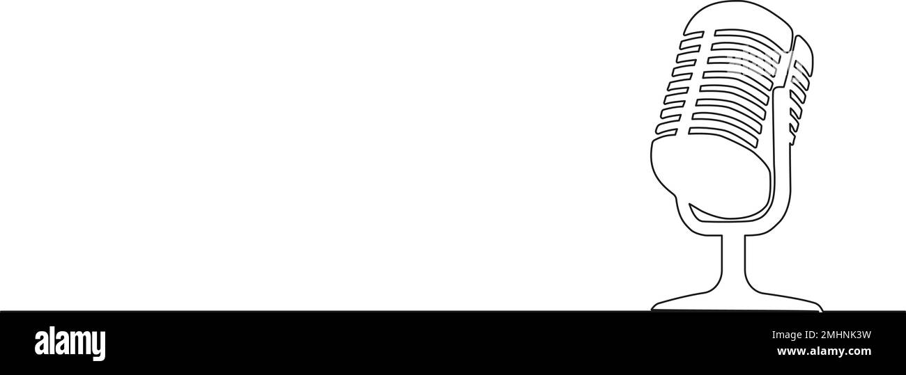 continuous single line drawing of microphone for podcast recording