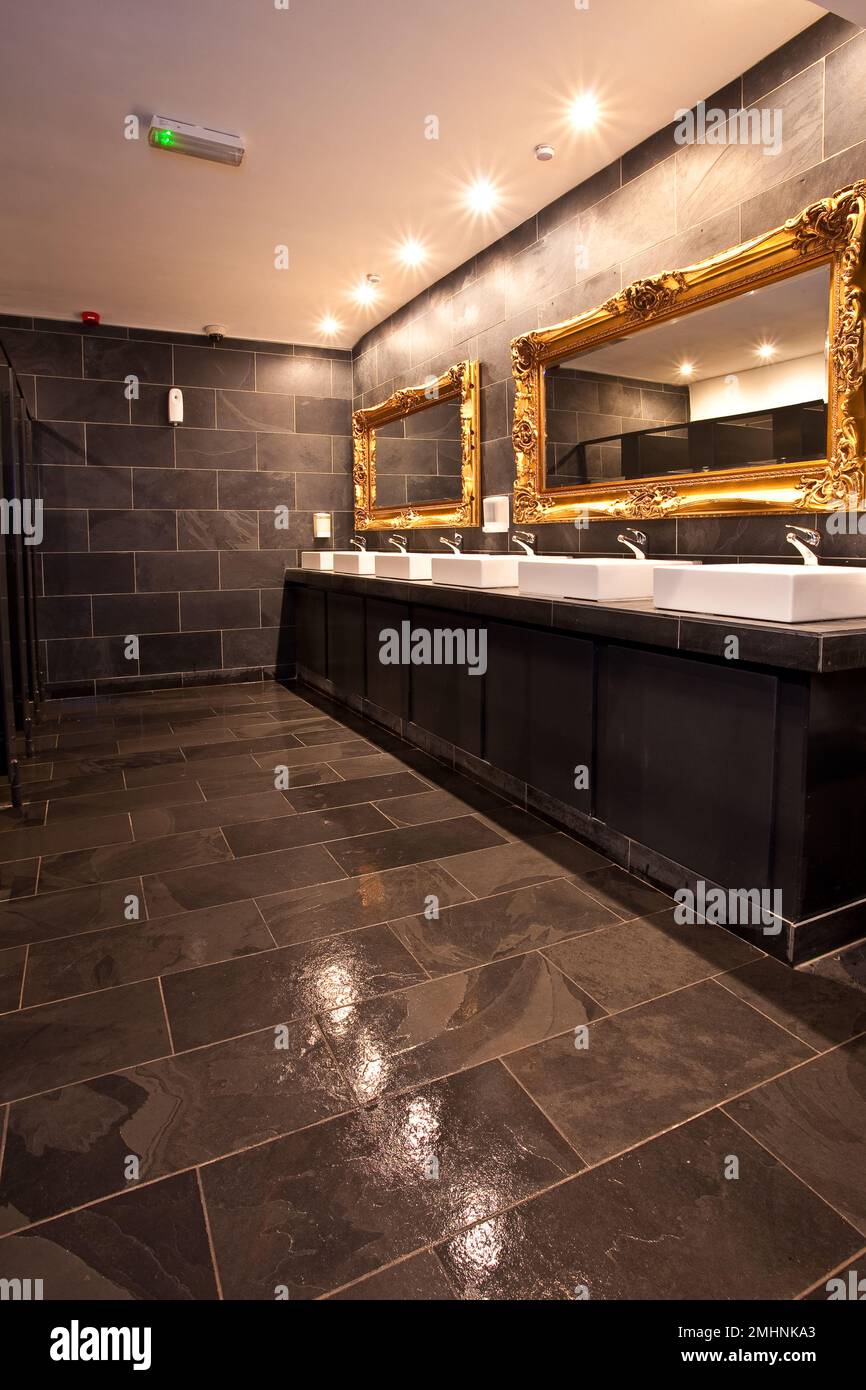 Luxury tiled public bathrooms, urinals and toilets in Leicester, UK