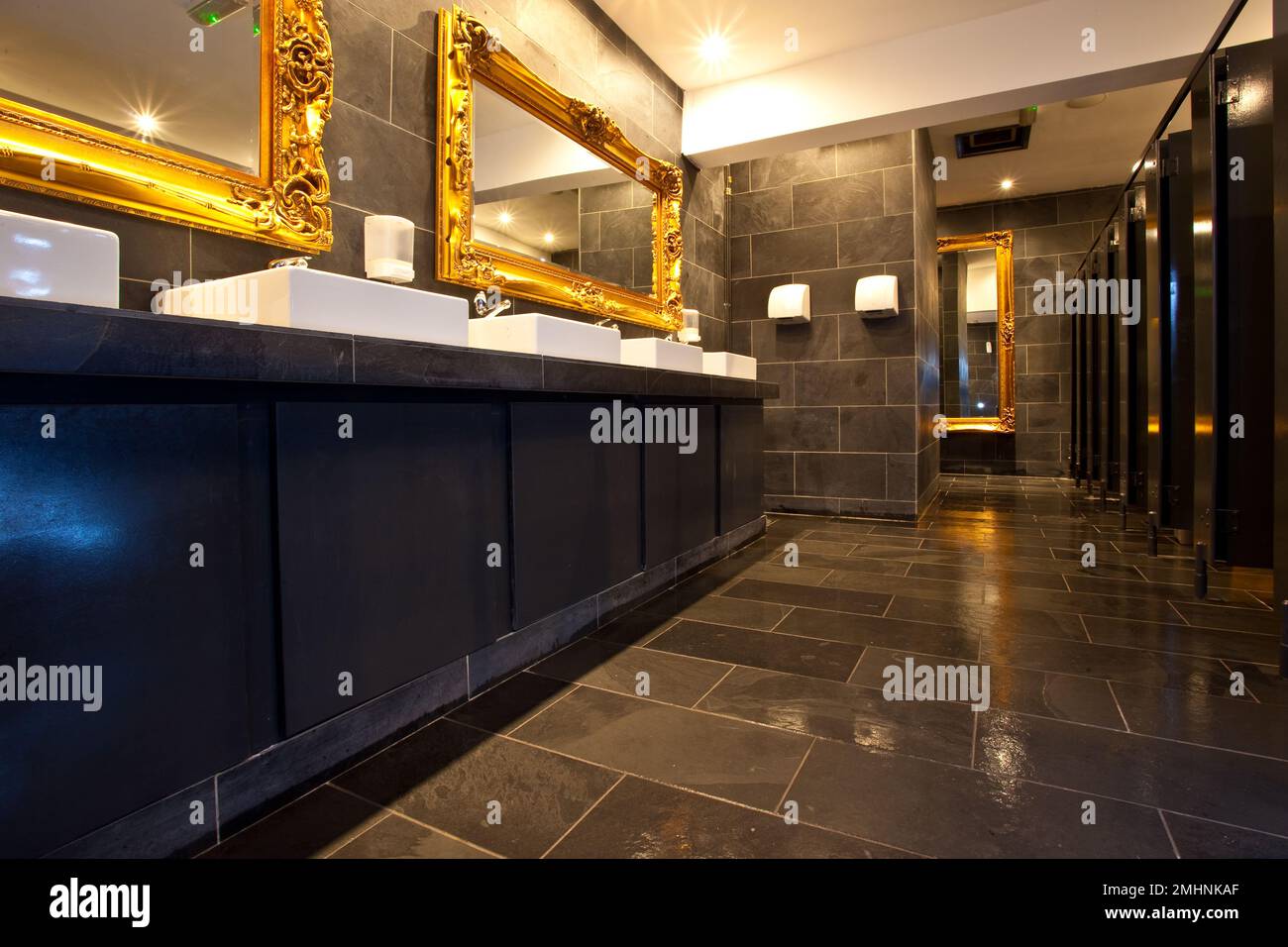 Luxury tiled public bathrooms, urinals and toilets in Leicester, UK