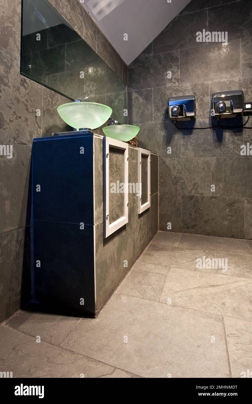 Luxury tiled public bathrooms, urinals and toilets in Leicester, UK