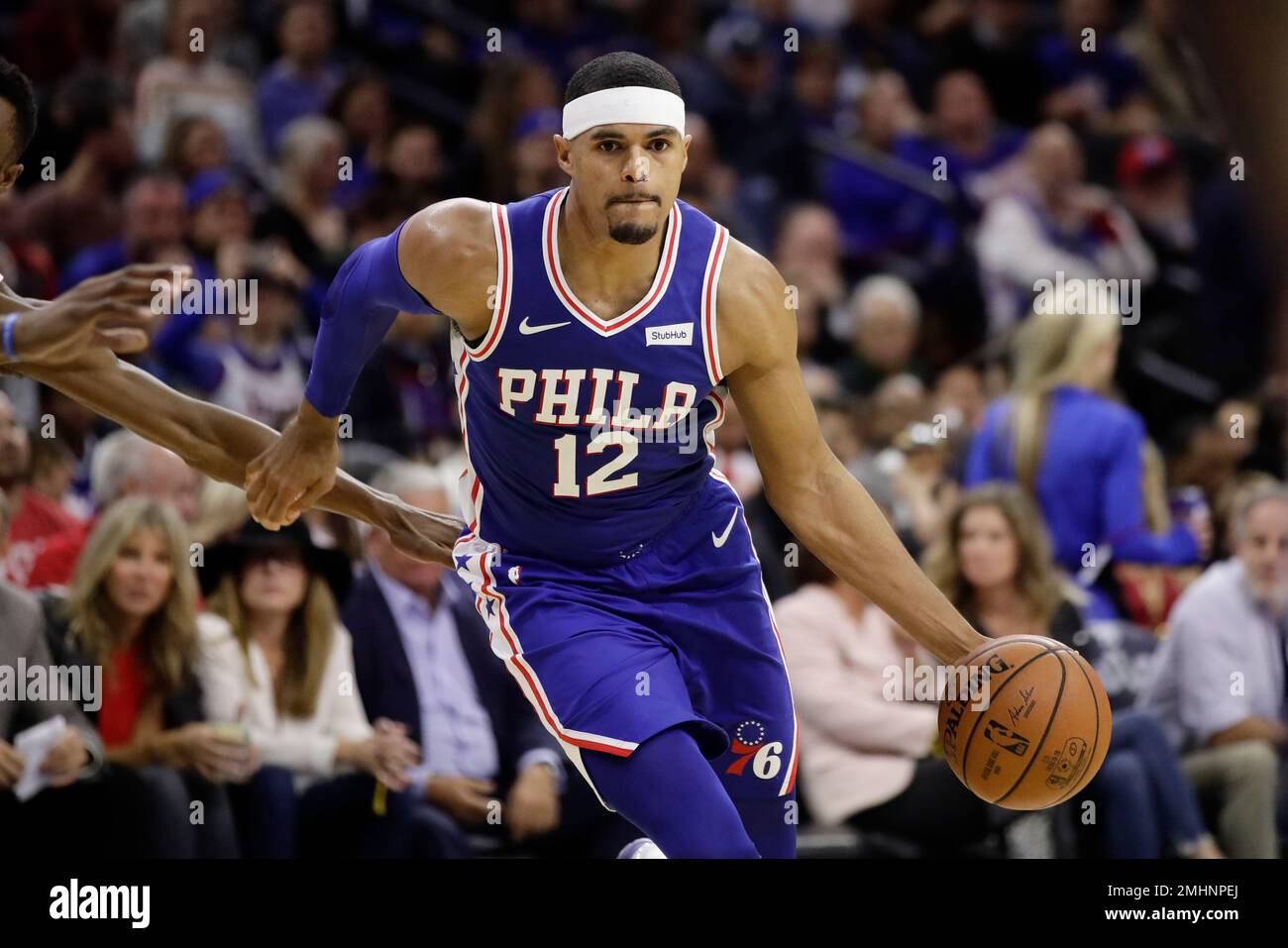 Toronto Raptors forward OG Anunoby (3) and Philadelphia 76ers forward Tobias  Harris (12) battle during second half NBA first round playoff action in  Toronto, Saturday, April 23, 2022. THE CANADIAN PRESS/Nathan Denette