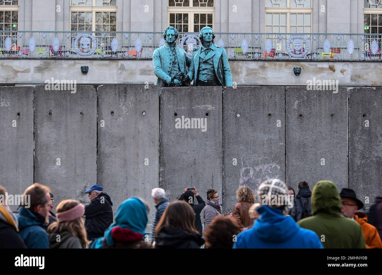 A wall, an art performance of the National Theatre Weimar, stand in ...