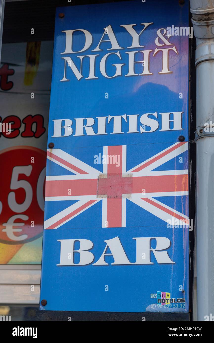British bar sign in Benidorm, Spain Stock Photo