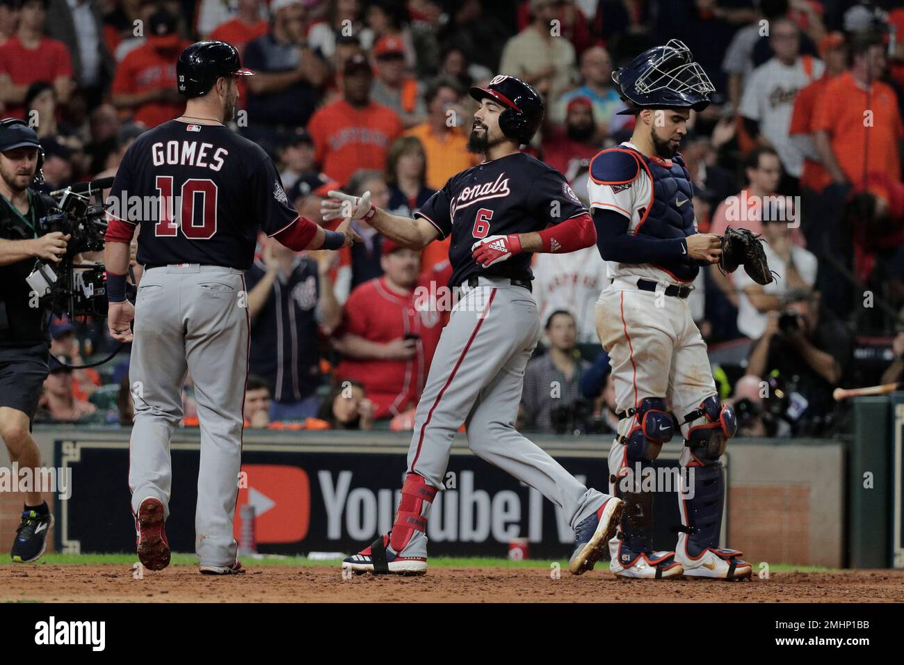 Washington Nationals' Anthony Rendon is congressman adulated after hitting  a two-run home run during the sixth inning of Game 6 of the baseball World  Series against the Houston Astros Tuesday, Oct. 29