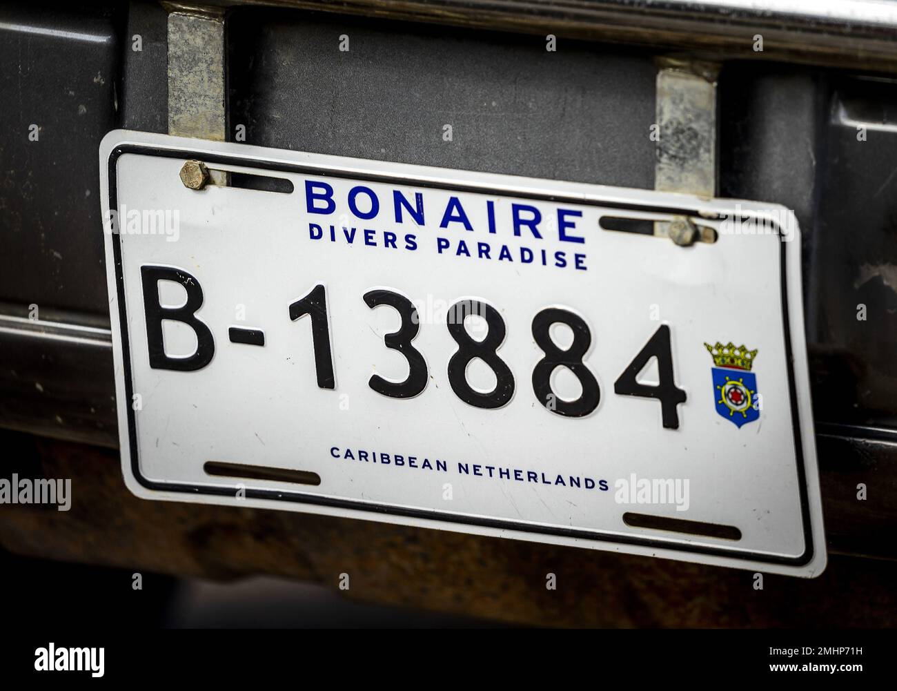 BONAIRE A license plate in Bonaire. Bonaire is a Dutch island in the