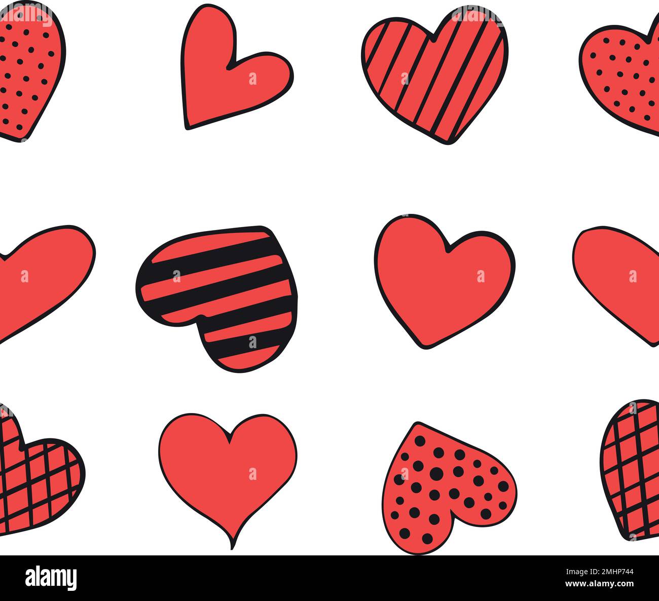 Vector seamless pattern of hand drawn sketch doodle hearts isolated on ...