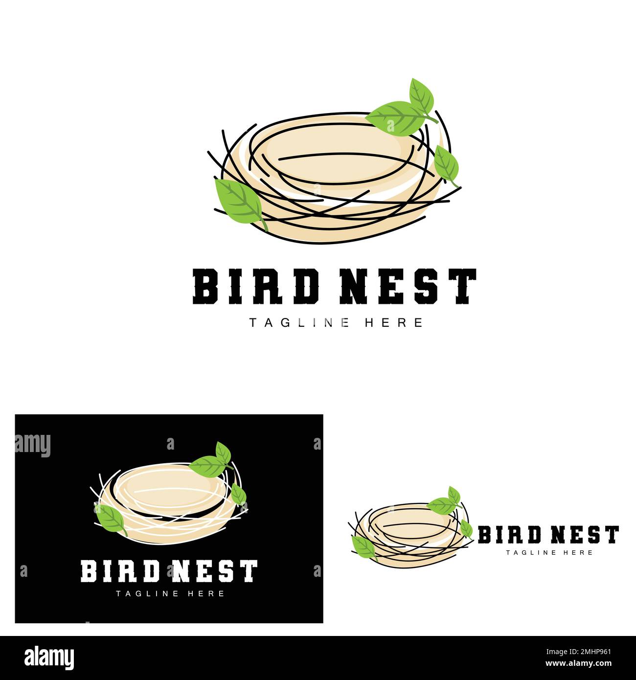 Bird's Nest Logo Design, Bird House Vector For Eggs, Bird Tree Logo Illustration Stock Vector