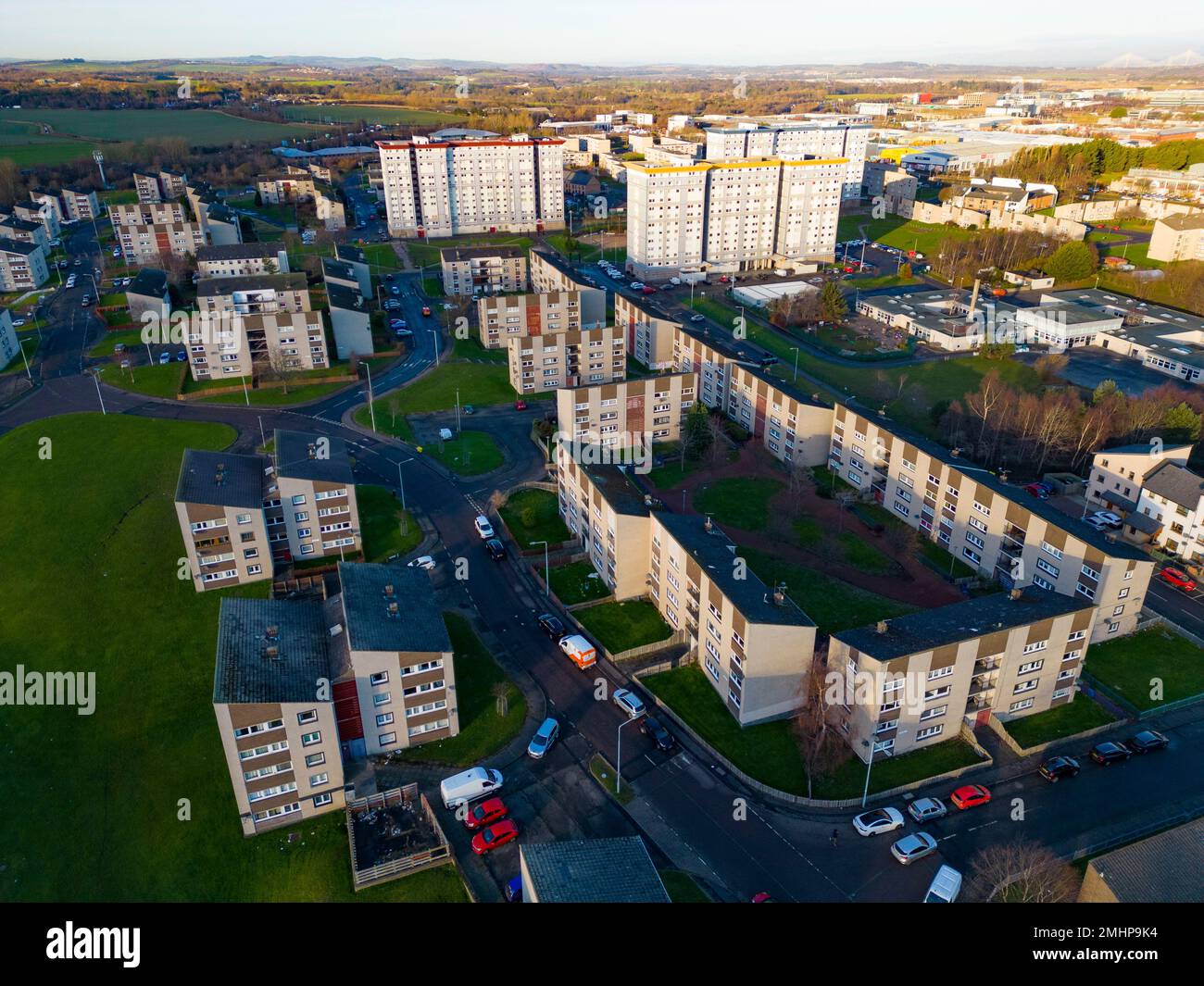 Aerial view of housing estate at Wester Hailes in Edinburgh, Scotland