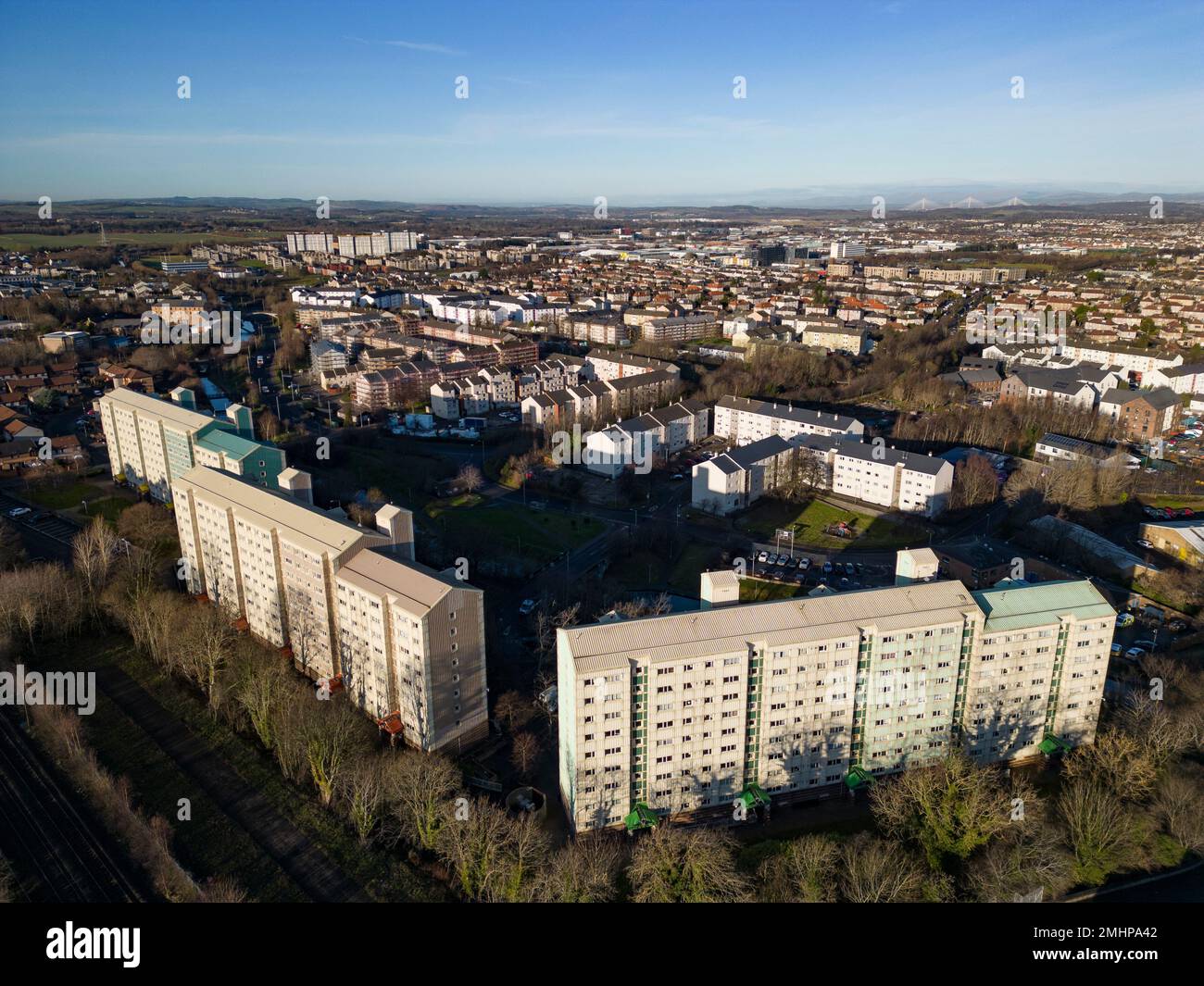 Aerial view of  housing estate at Wester Hailes in Edinburgh, Scotland, Uk Stock Photo