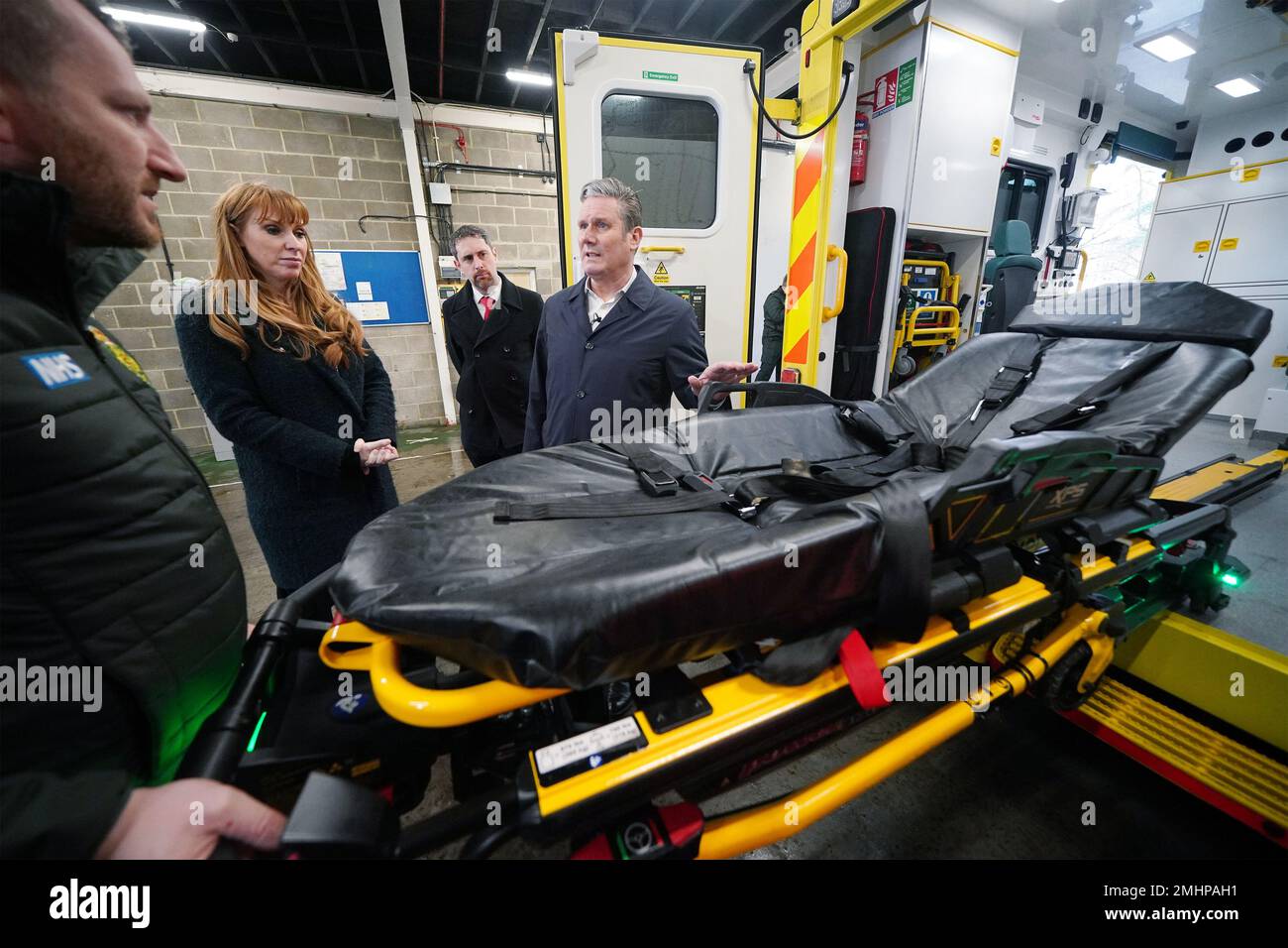 Labour Party leader Sir Keir Starmer and Deputy Leader of the Labour Party Angela Rayner during their visit to Harlow Ambulance Station in Essex, to meet staff and frontline workers. Picture date: Friday January 27, 2023. Stock Photo