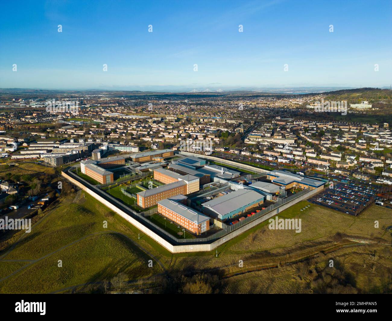 Aerial view of HMP Edinburgh prison in Edinburgh, Scotland, UK Stock Photo