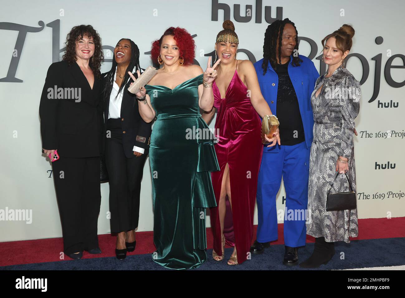Los Angeles, Ca. 26th Jan, 2023. Caitlin Roper, T ara Duncan, Nikole Hannah-Jones, Shoshana Guy, Roger Ross Williams, Kathleen Lingo at the premiere of Hulu's The 1619 Project at the Academy Museum of Motion Pictures in Los Angeles, California on January 26, 2023. Credit: Faye Sadou/Media Punch/Alamy Live News Stock Photo