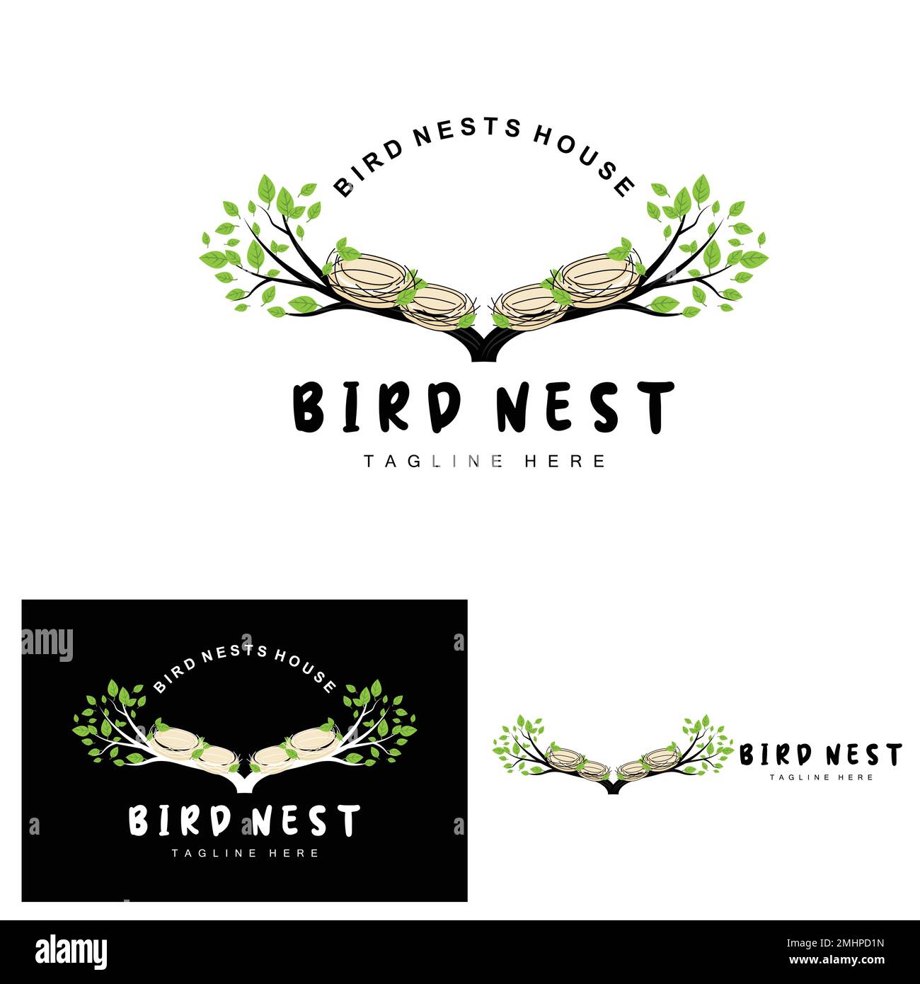 Bird's Nest Logo Design, Bird House Vector For Eggs, Bird Tree Logo