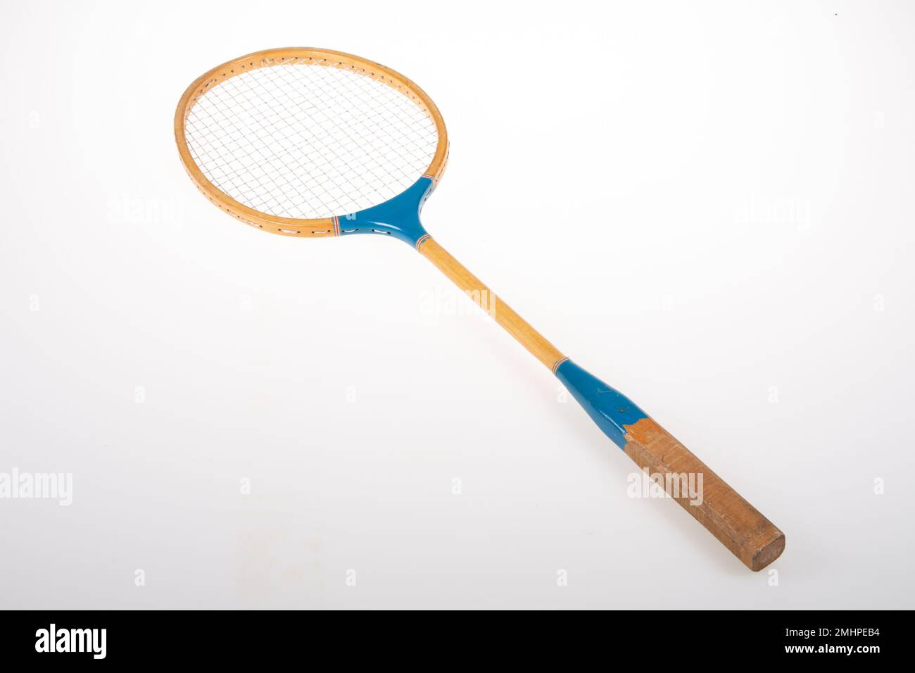 Badminton racquet wooden blue vintage look Stock Photo - Alamy