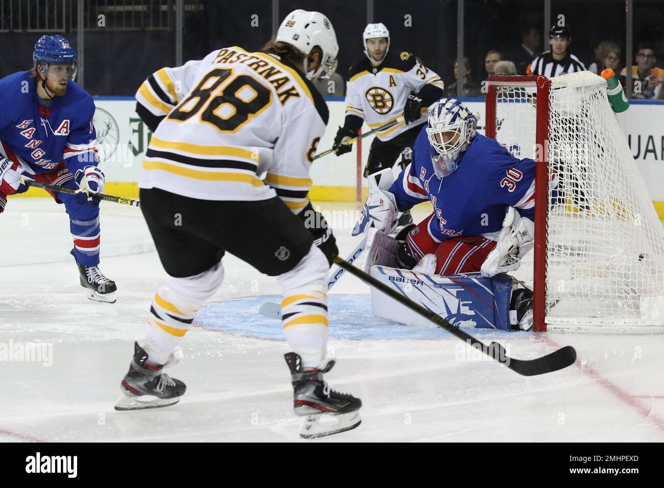 New York Rangers goaltender Henrik Lundqvist (30) tends net against ...