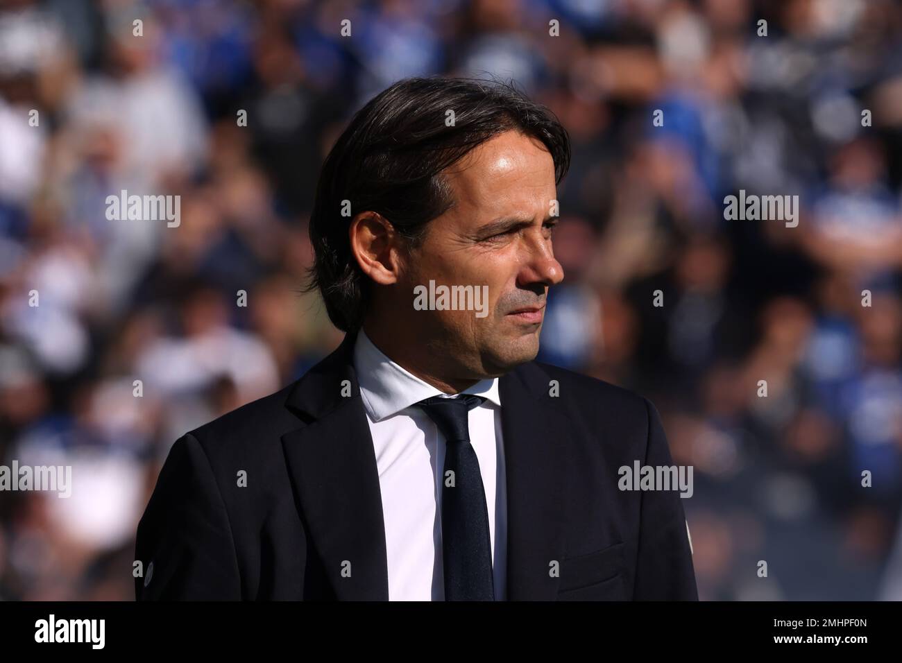 Bergamo, Italy, 13th November 2022. Simone Inzaghi Head coach of FC Internazionale looks on as he makes his way to the bench prior to kick off in the Serie A match at Gewiss Stadium, Bergamo. Picture credit should read: Jonathan Moscrop / Sportimage Stock Photo