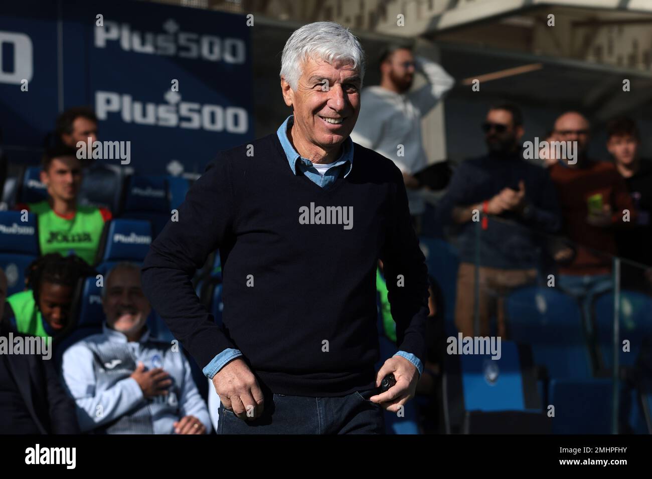 Bergamo, Italy, 13th November 2022. Gian Piero Gasperini Head coach of Atalanta reacts as he looks on prior to kick off in the Serie A match at Gewiss Stadium, Bergamo. Picture credit should read: Jonathan Moscrop / Sportimage Stock Photo